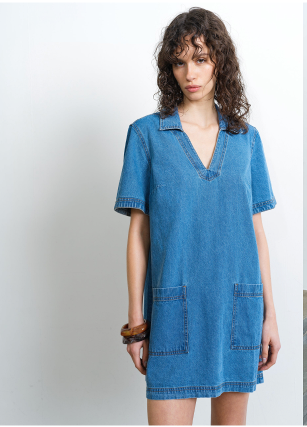 Archie Denim Patch Pocket Mini Dress