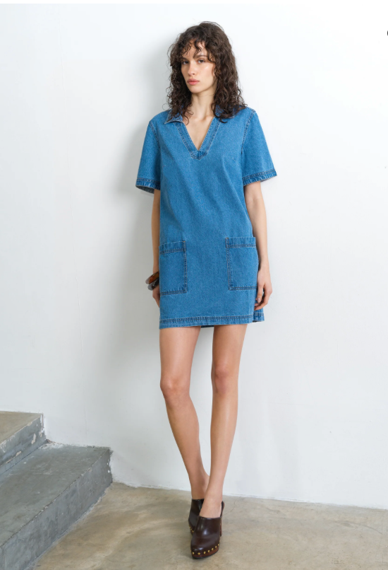 Archie Denim Patch Pocket Mini Dress