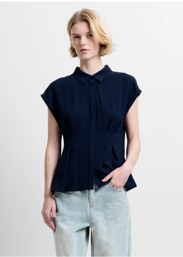 Codie Pleated Button Down Peplum Top