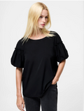 Crepe Light Puff Sleeve Black Top