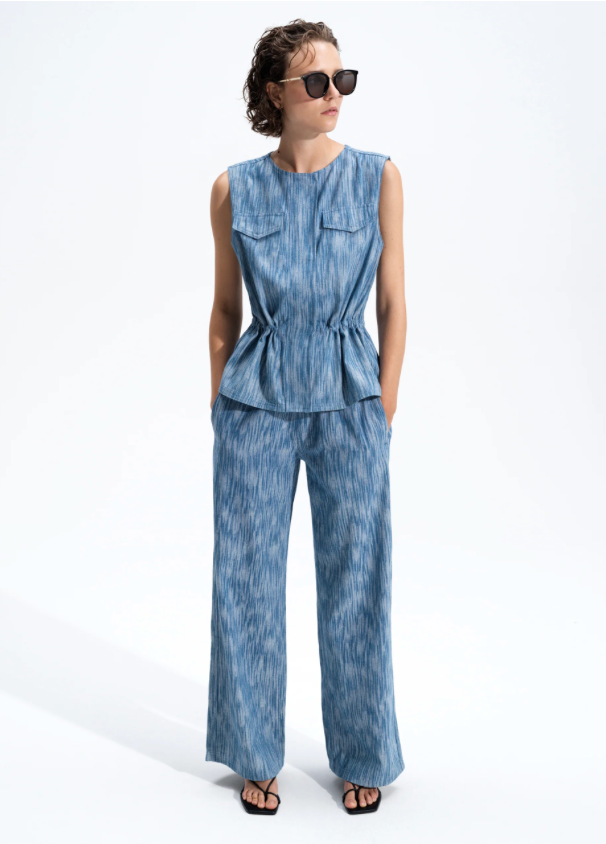 Bessie Textured Denim Wide Leg Trousers