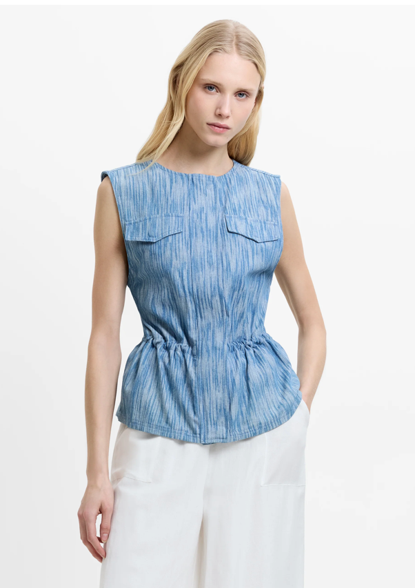 Bessie Textured Denim Cinched Waistcoat