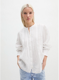 The White Pleated Front Linen Blouse