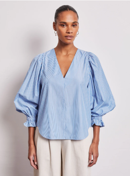 Remi V-Neck Gathered Cuff Shirt