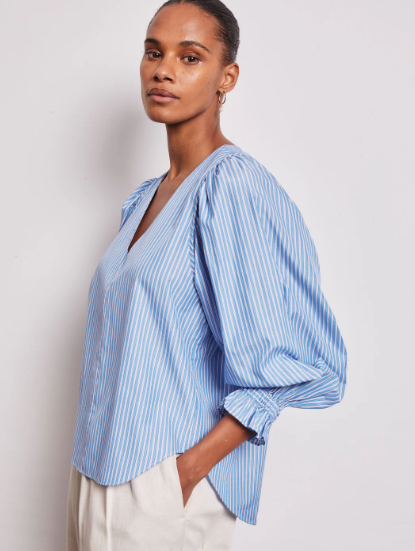 Remi V-Neck Gathered Cuff Shirt