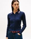 Fine Cable Knit Polo Collar Cardigan