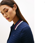 Fine Cable Knit Polo Collar Cardigan