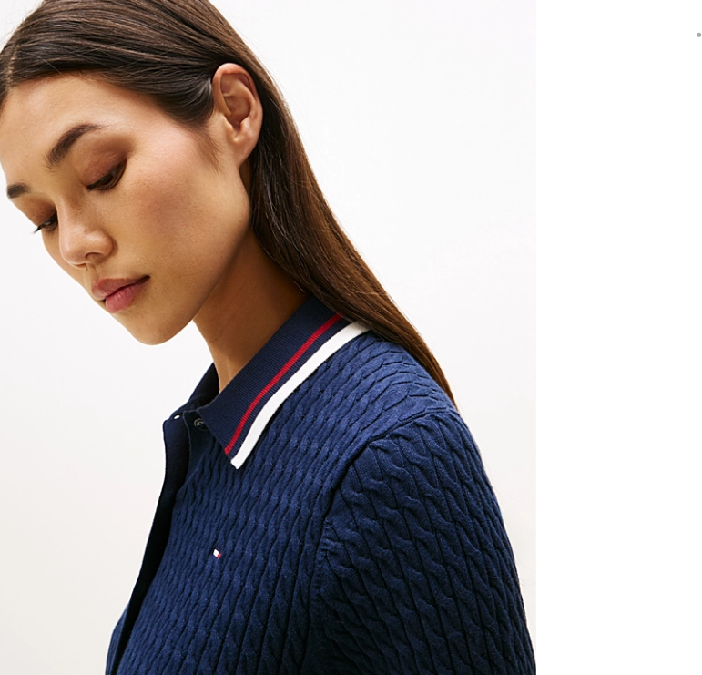 Fine Cable Knit Polo Collar Cardigan