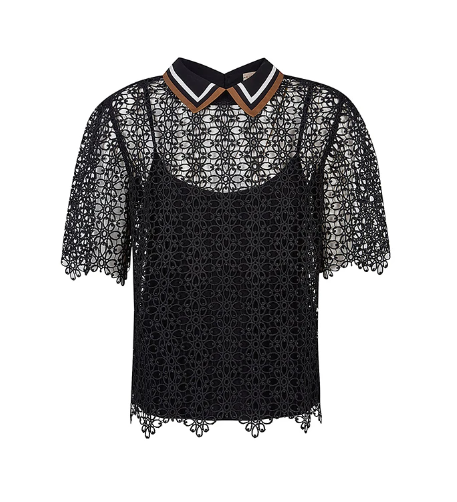 Back Lace Collared Blouse