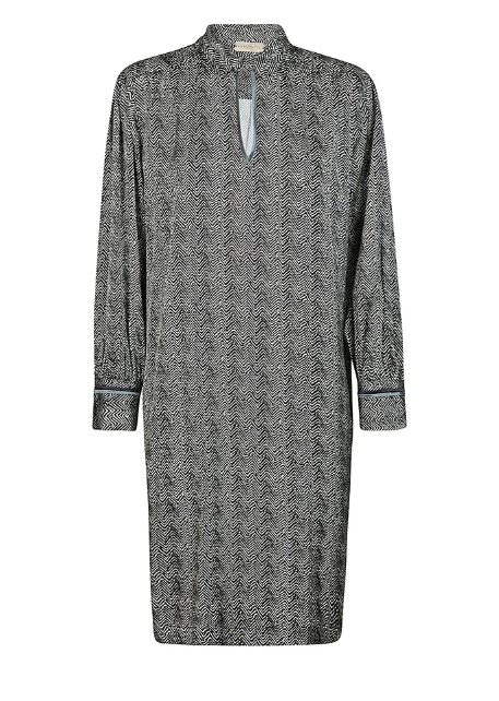 Grey Pattern Knee Length Long Sleeve Dress