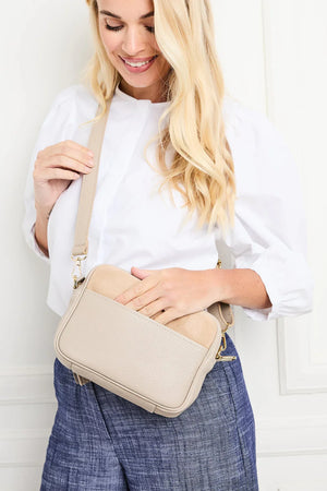 Crossbody Suede Pocket Bag - Nude