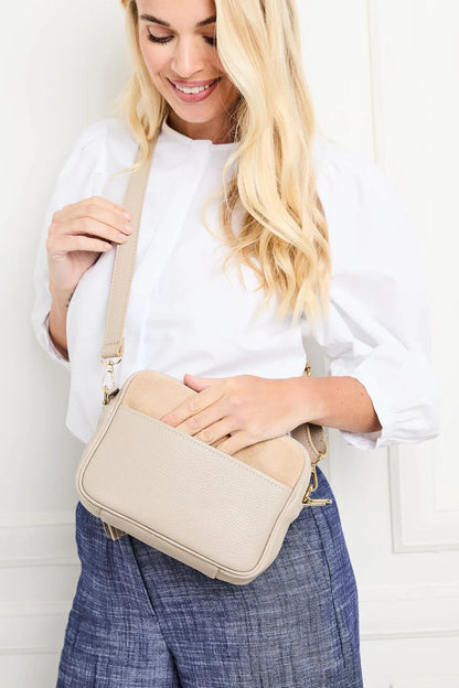 Crossbody Suede Pocket Bag - Nude