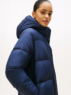 Water Repellent Down Navy Hooded Coat