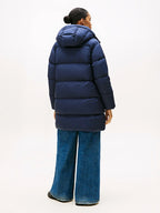 Water Repellent Down Navy Hooded Coat