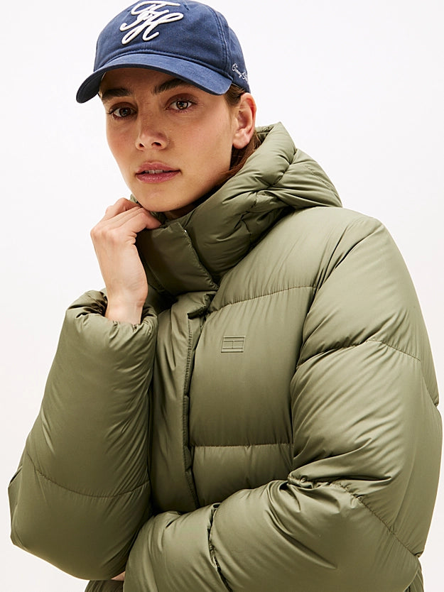 Water Repellent Down Khaki Hooded Coat