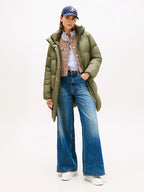 Water Repellent Down Khaki Hooded Coat