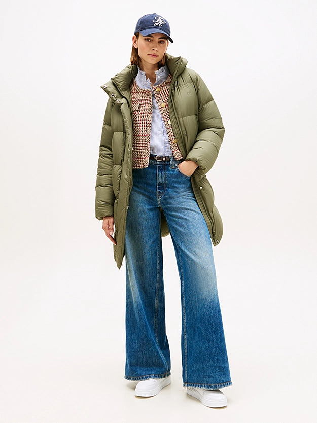 Water Repellent Down Khaki Hooded Coat