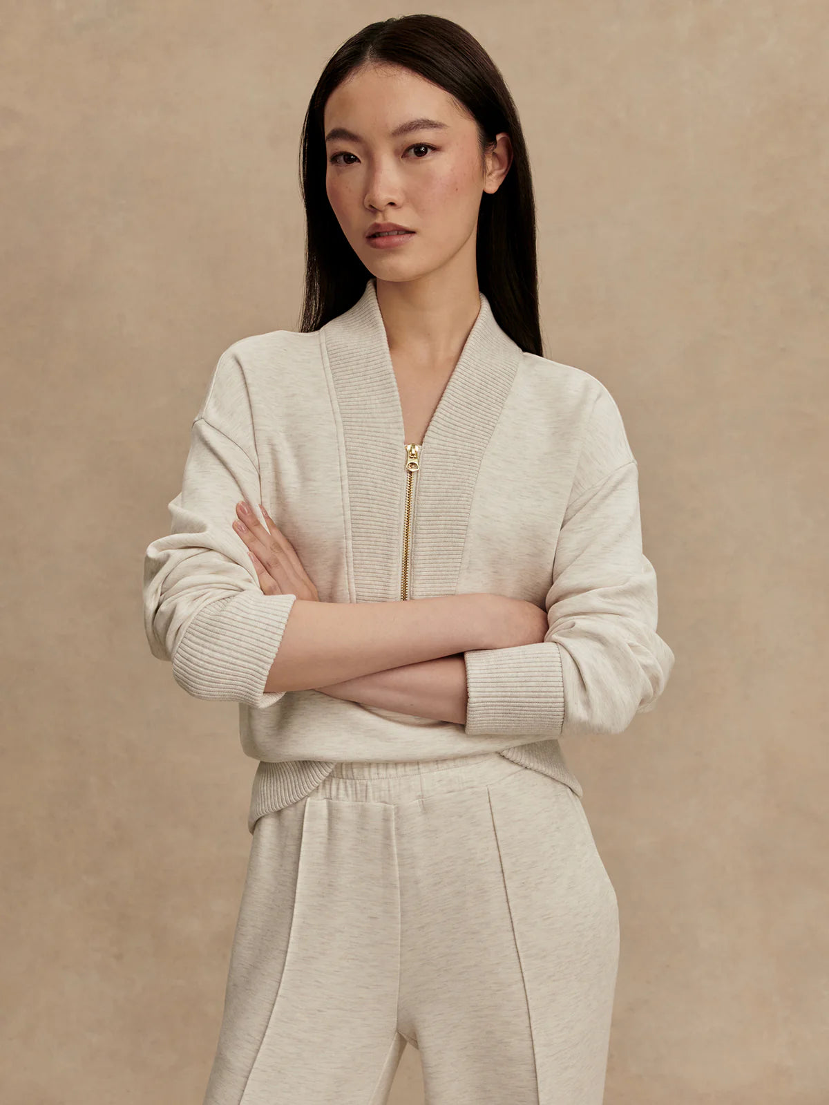 The Sally Ivory Marl Half-Zip Sweat