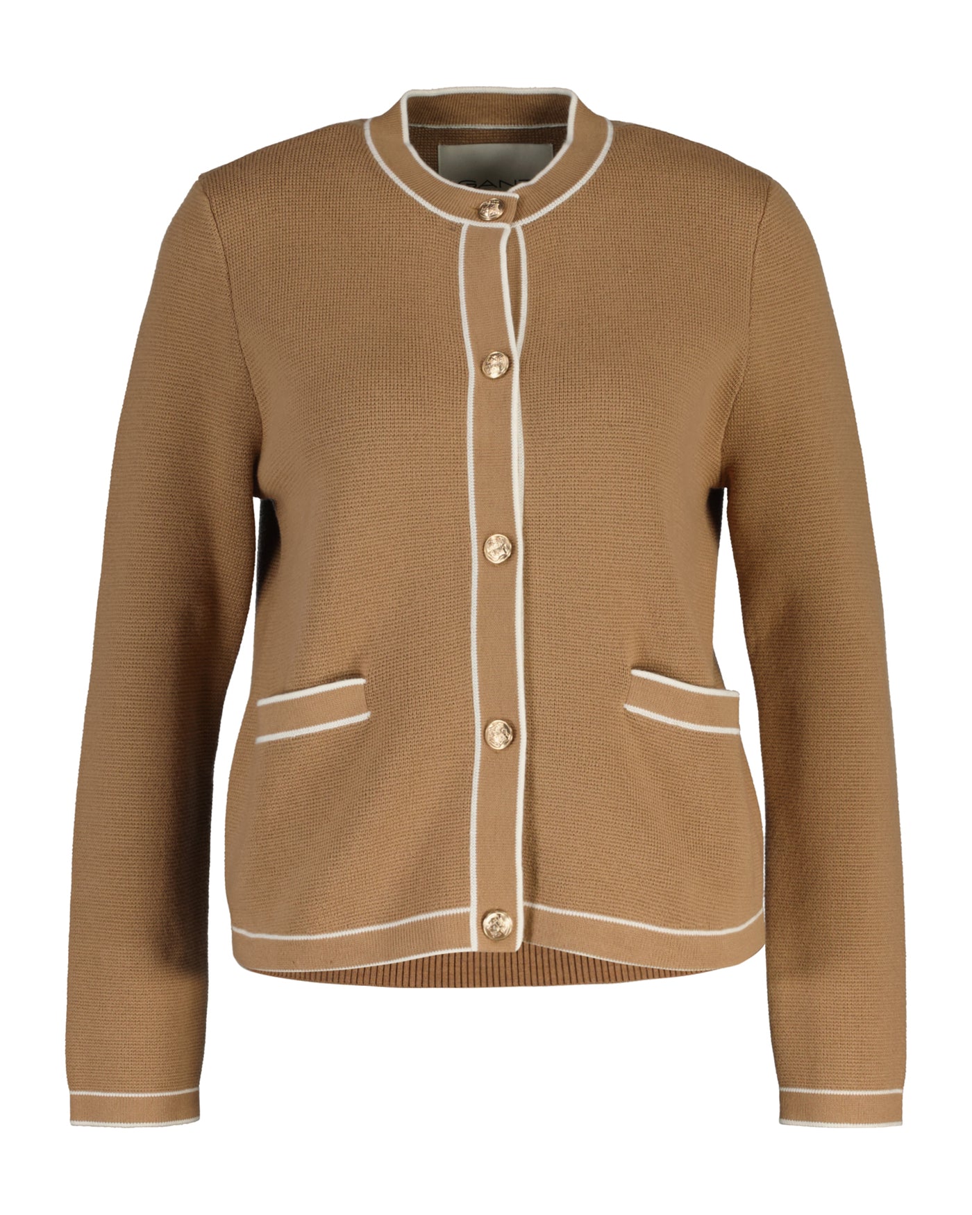 Camel Contrast Knit Cardigan