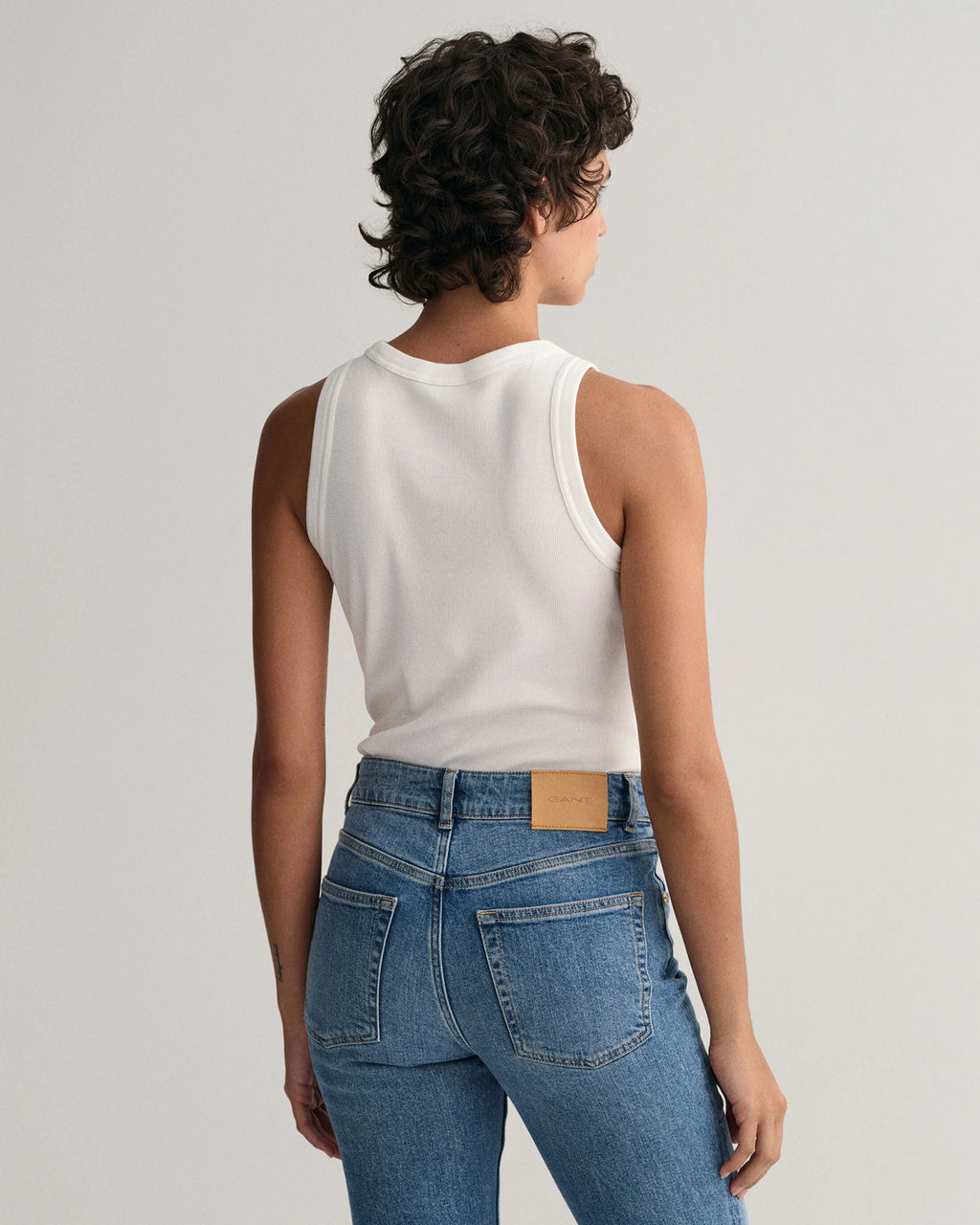 High Neck Ribbed Tank Top - White