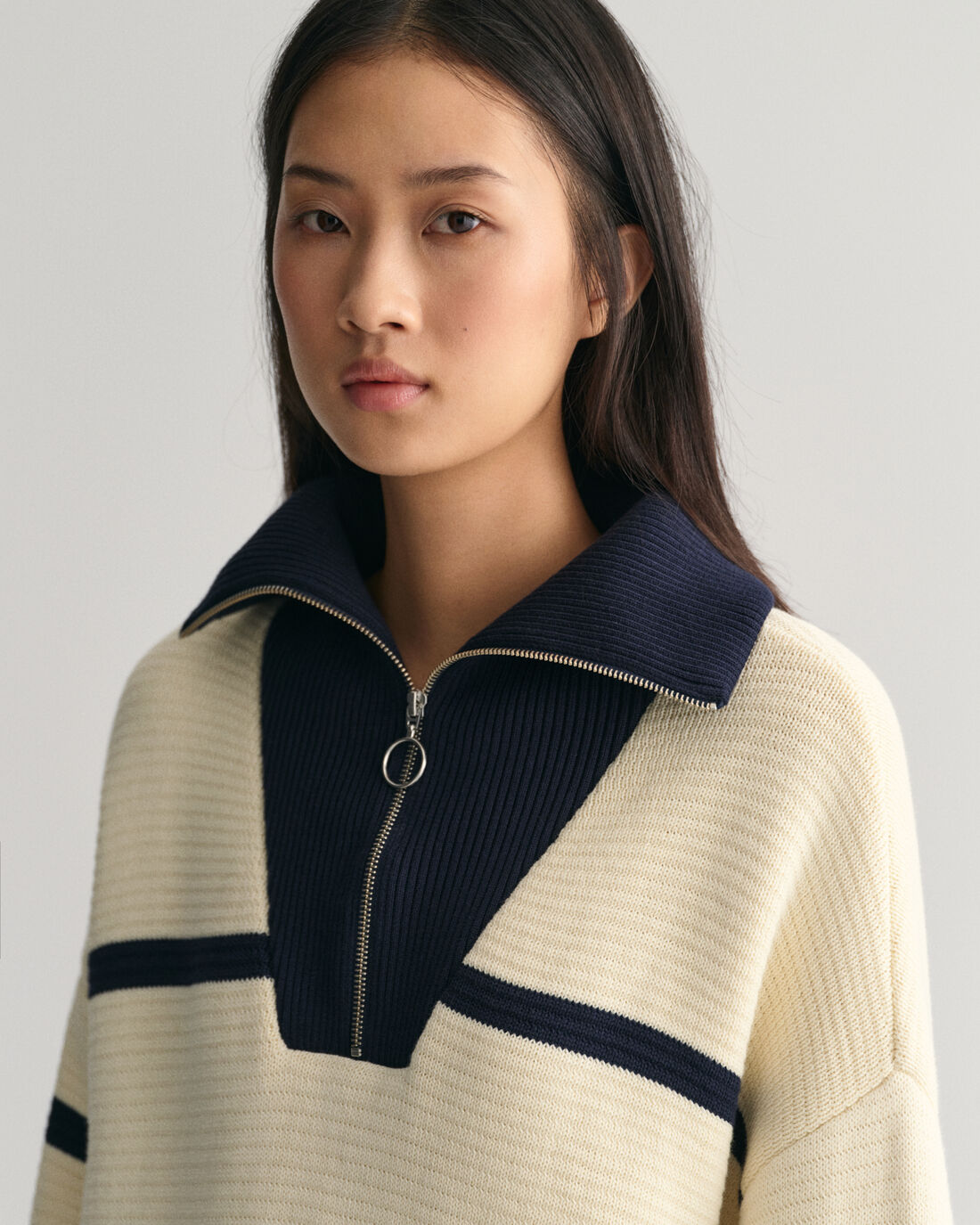 Breton Striped Half-Zip Knitted Sweater