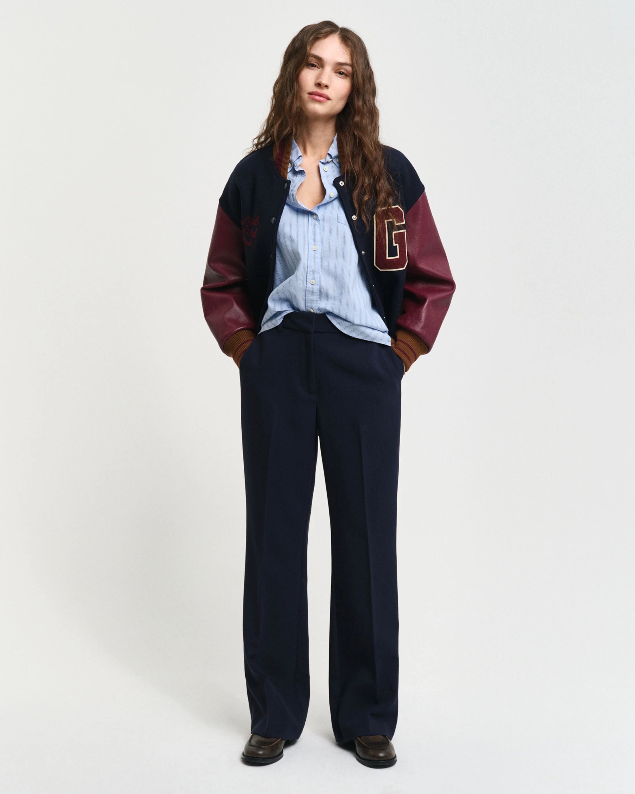 Slim Fit Flared Navy Slacks