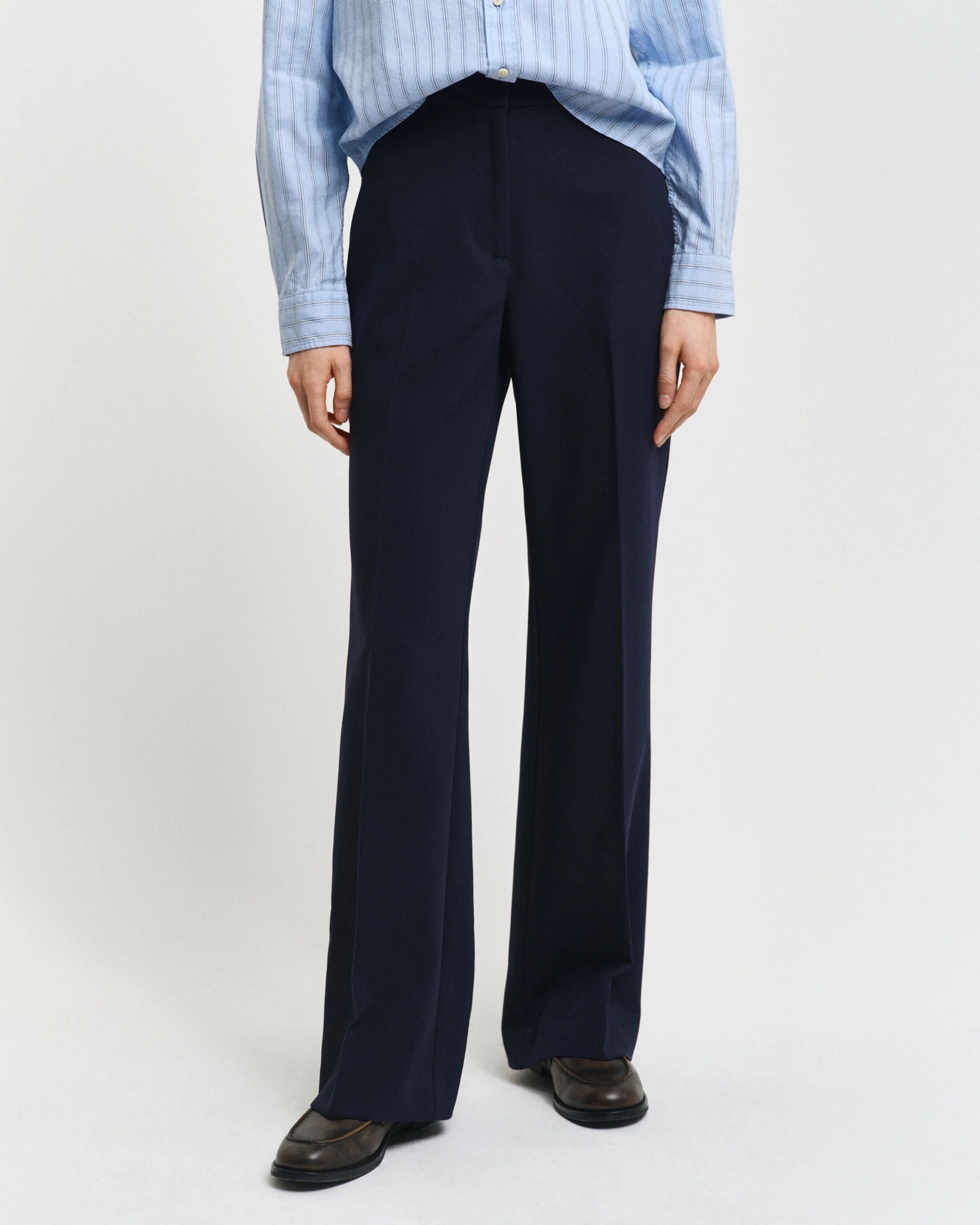 Slim Fit Flared Navy Slacks