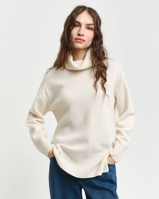 Herringbone Detail Roll-Neck Cream