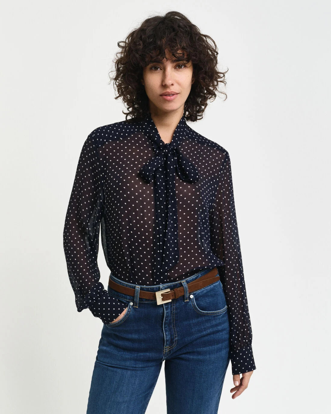 Dot Print Bow Blouse