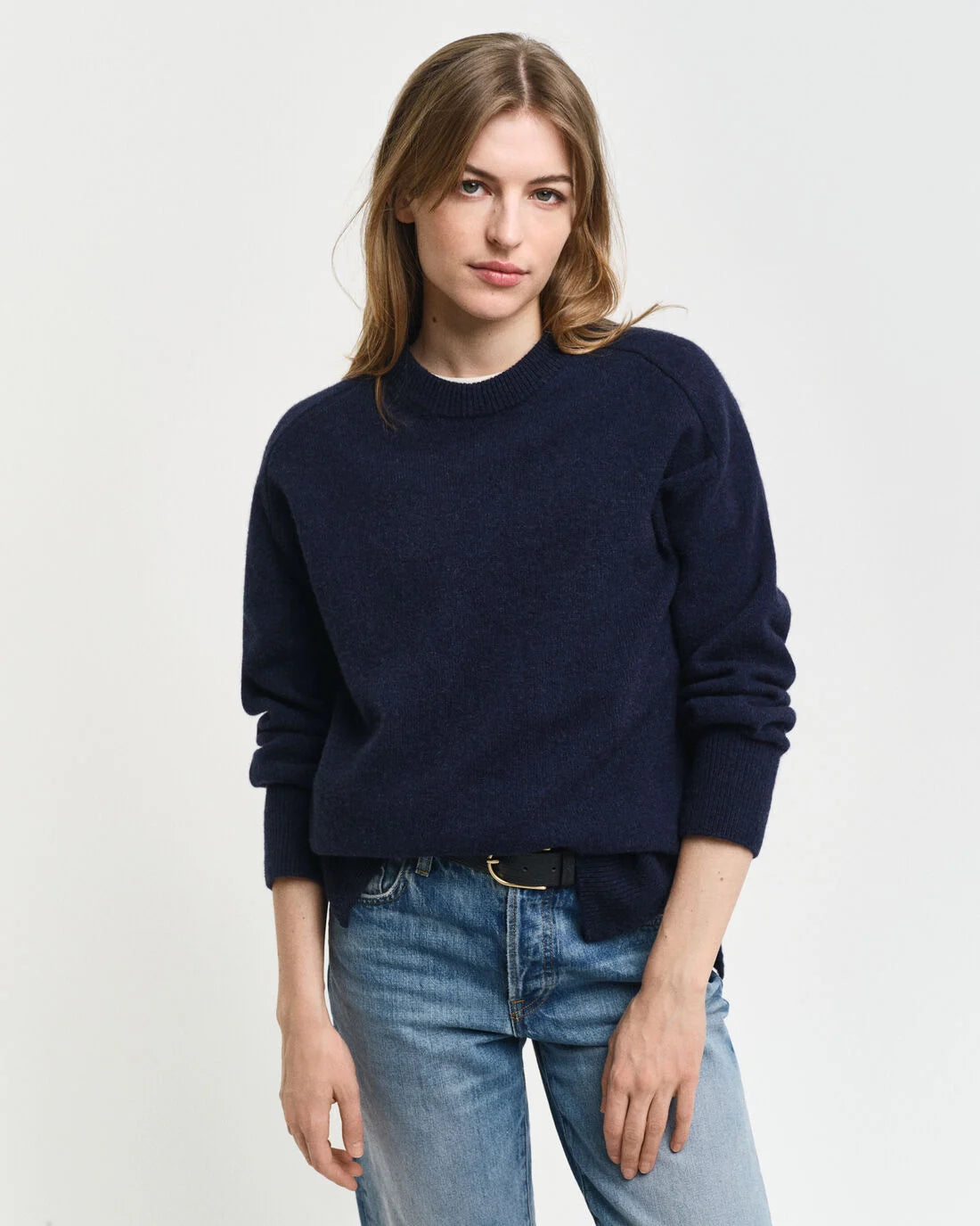 Herringbone Detail Crew Neck Navy