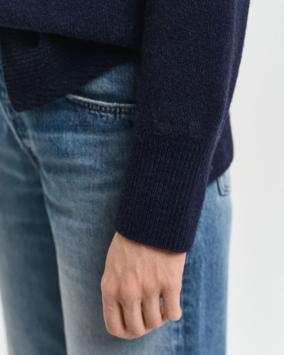 Herringbone Detail Crew Neck Navy