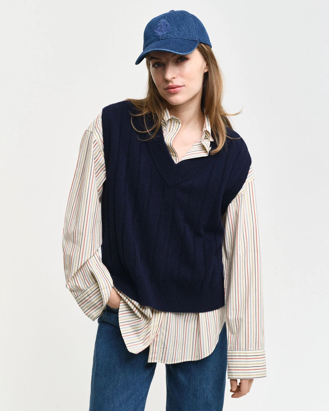 Wide Ribbed Wool V-Neck Vest