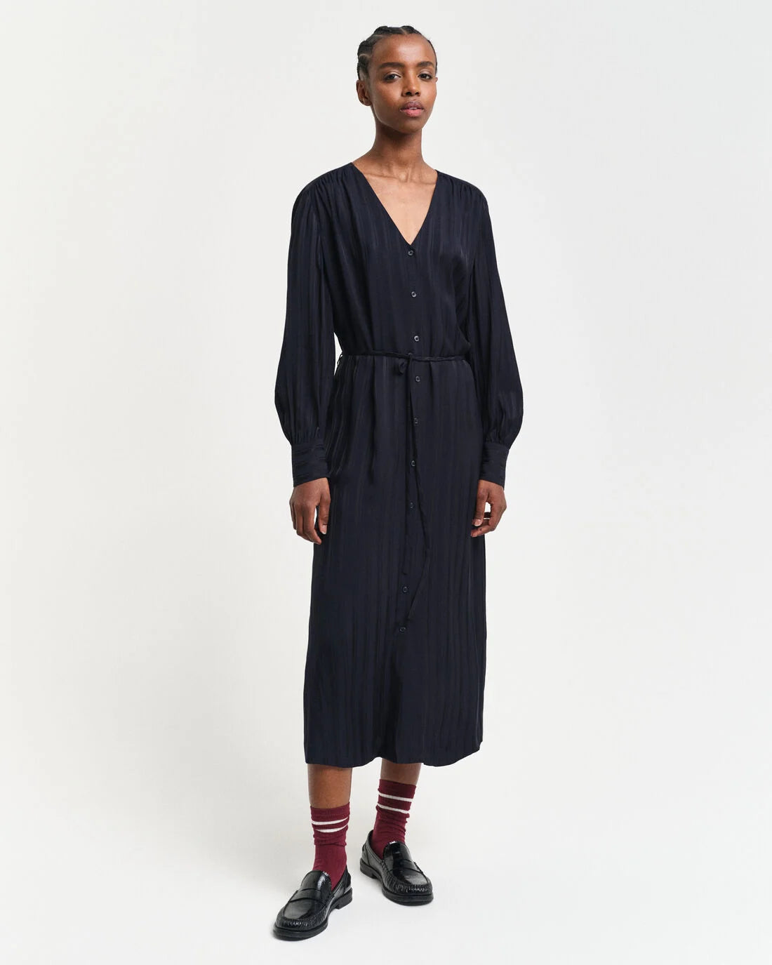 Relaxed Satin Stripe Shirt Dress