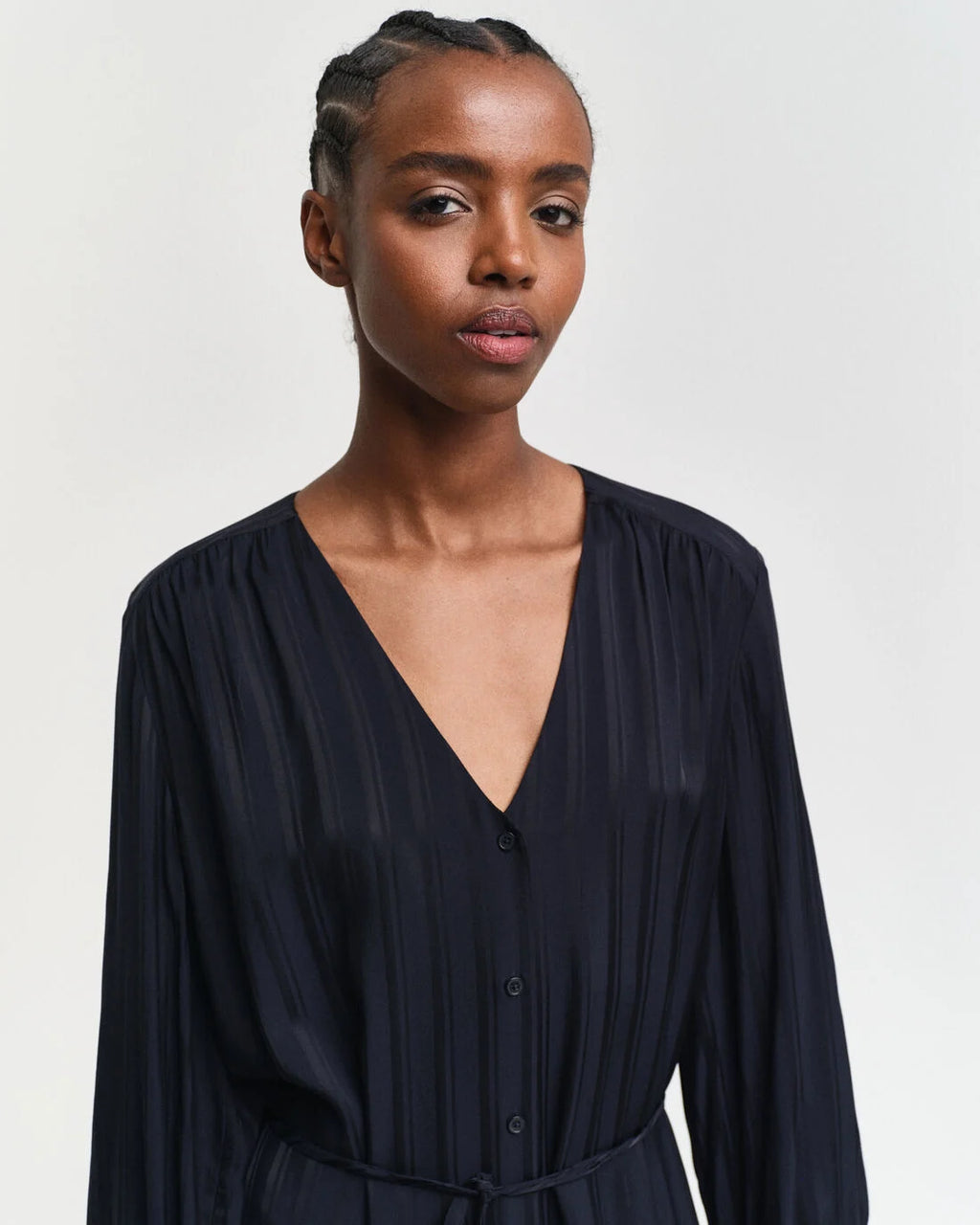 Relaxed Satin Stripe Shirt Dress