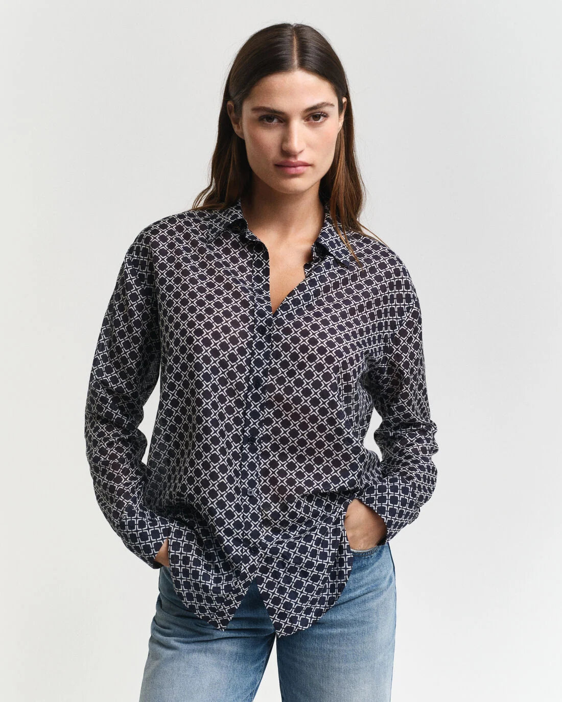 Relaxed Fit Geometric Cotton Silk Shirt