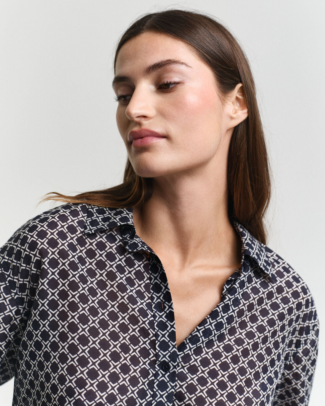 Relaxed Fit Geometric Cotton Silk Shirt