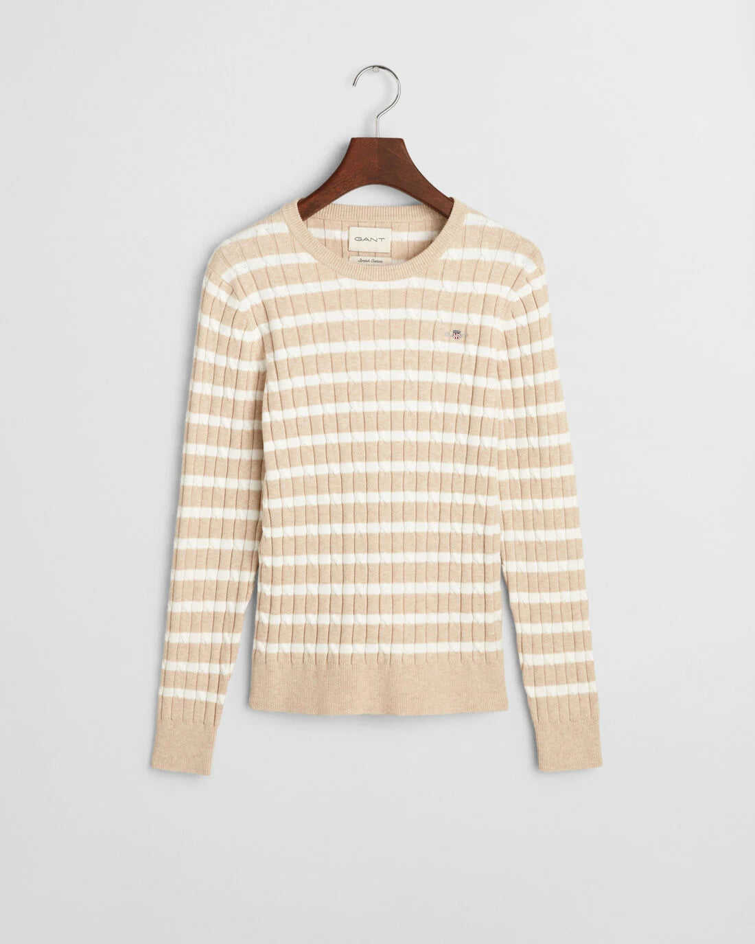 Striped Stretch Cotton Cable Knit Jumper