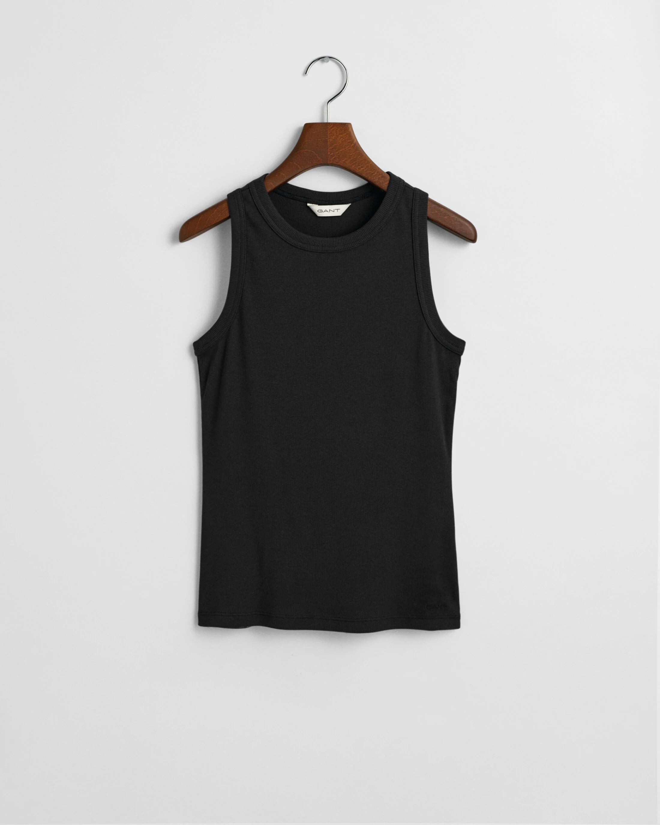 High Neck Ribbed Tank Top - Black
