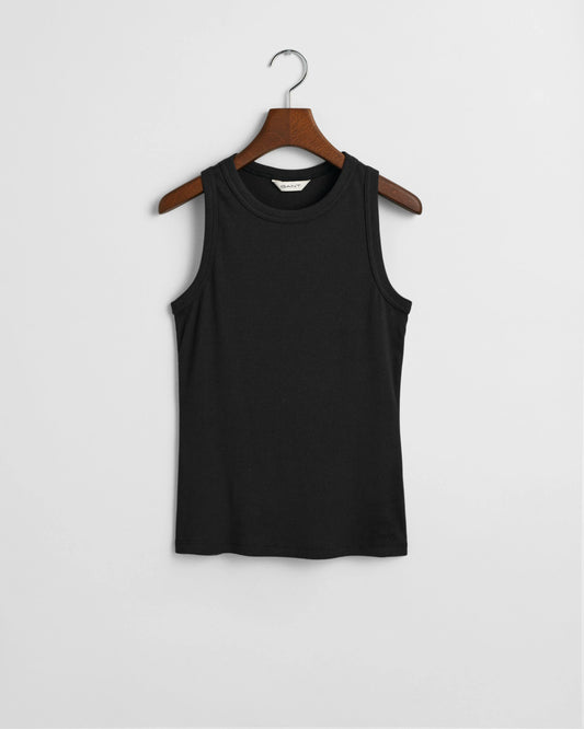 High Neck Ribbed Tank Top - Black