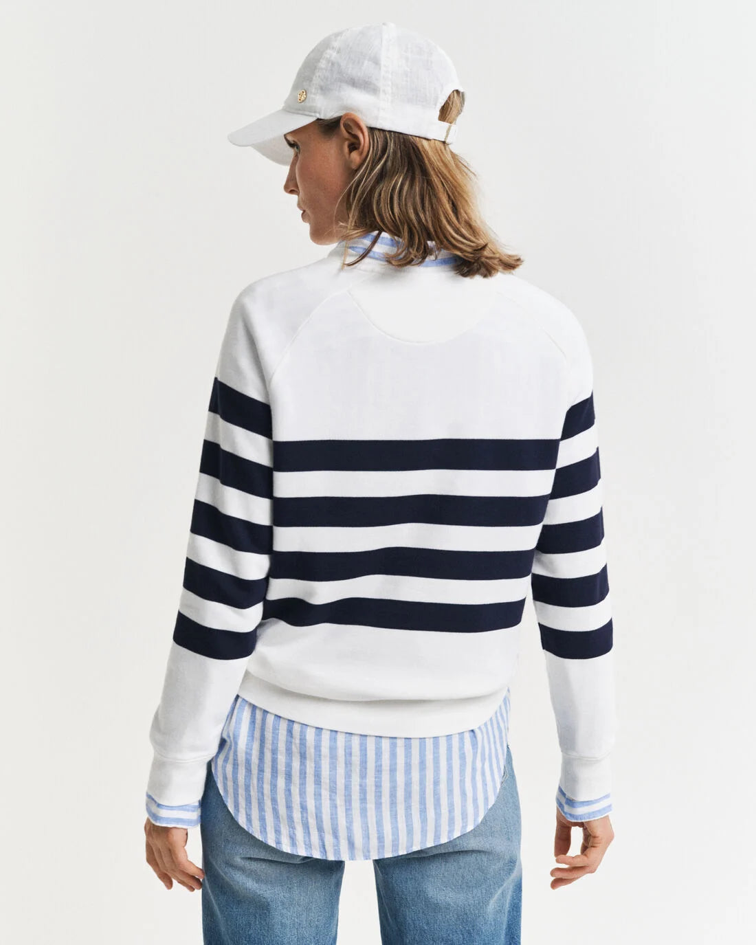 Striped Gold Buttoned Crew Neck