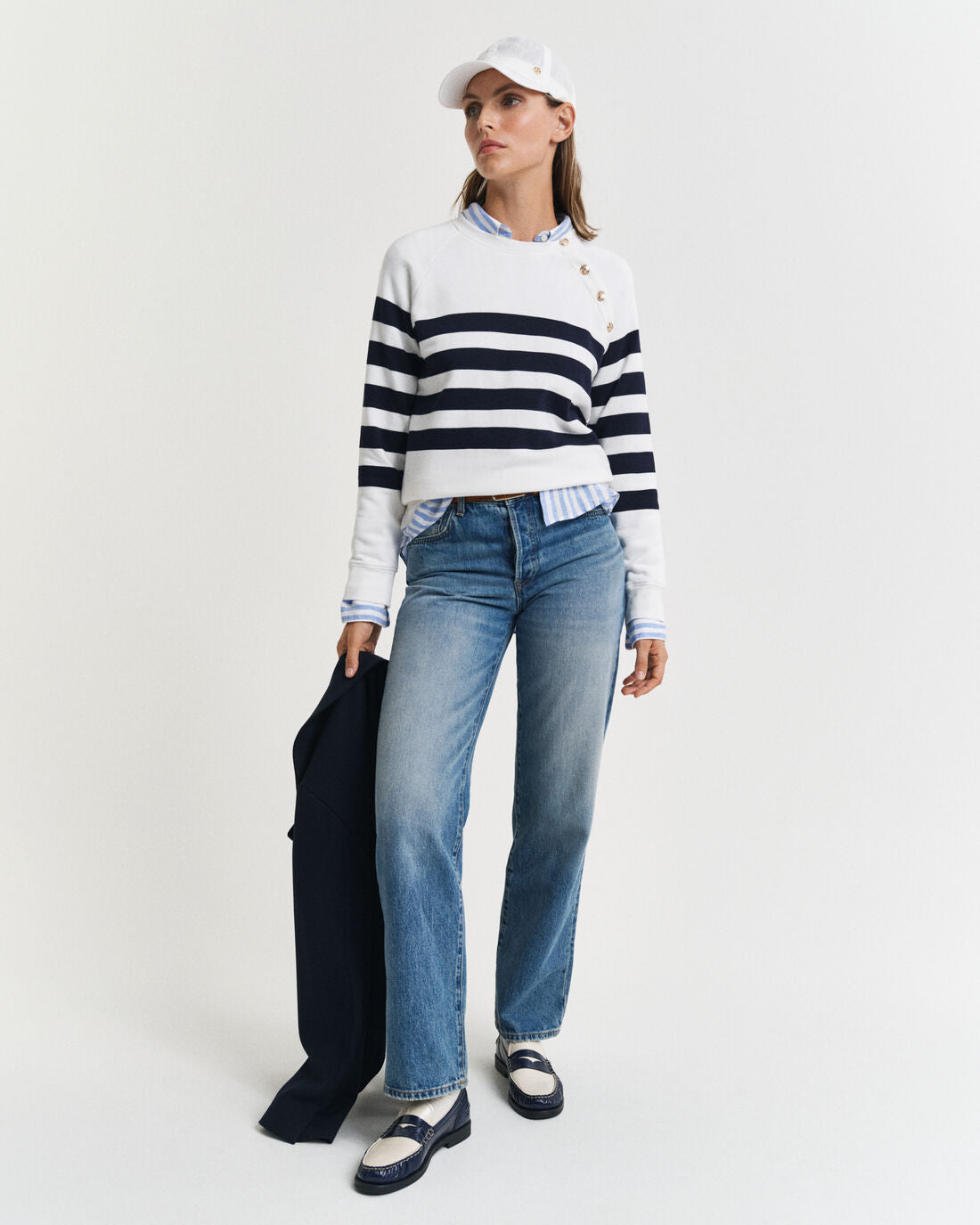 Striped Gold Buttoned Crew Neck