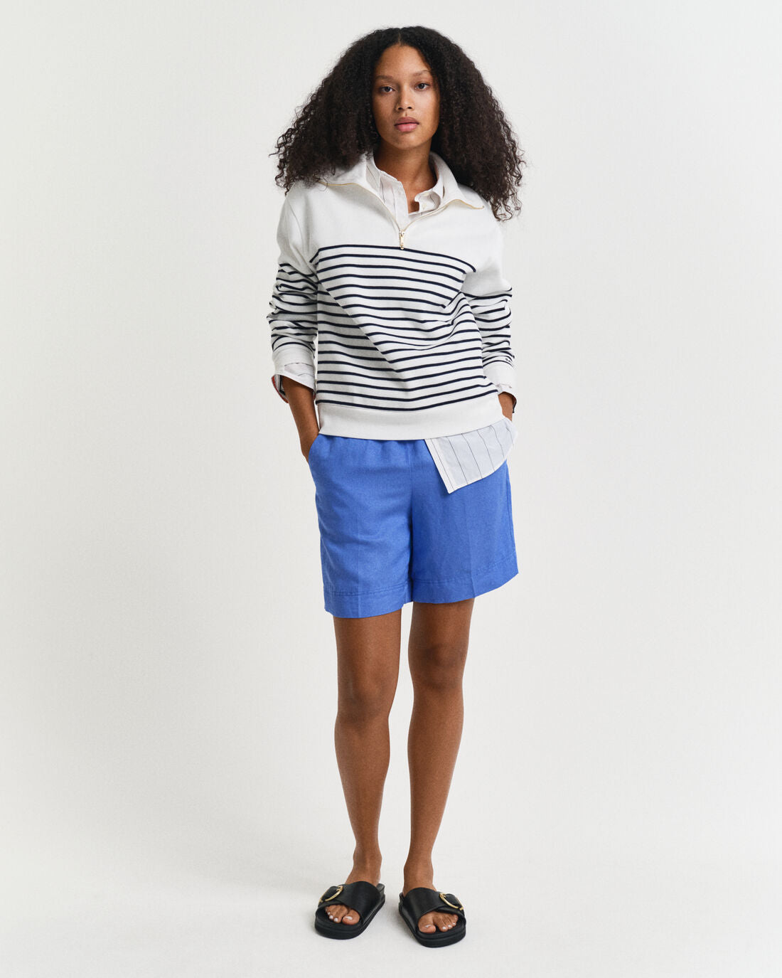 Ribbed Breton Half-Zip Sweatshirt Evening Blue