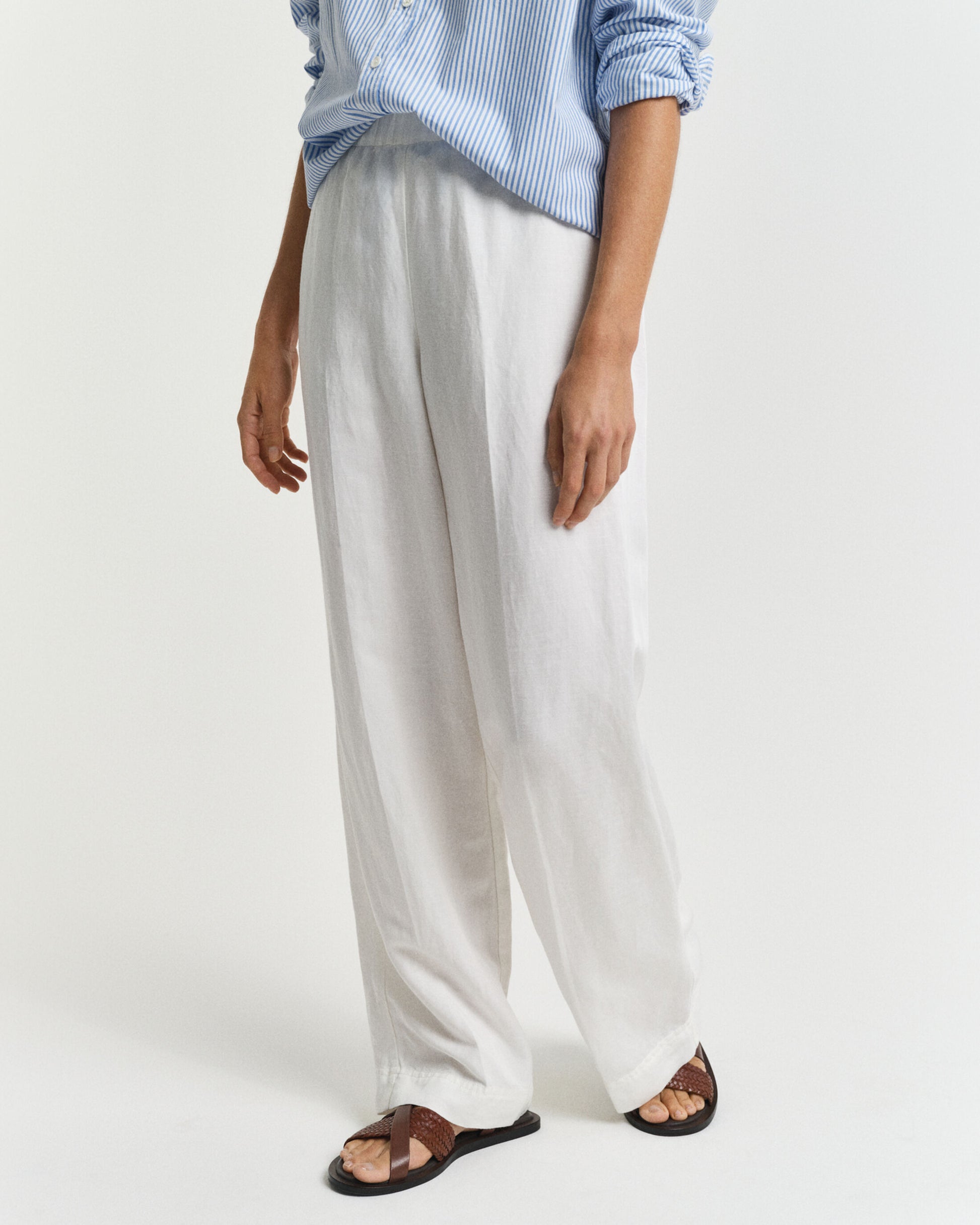 Relaxed Fit Linen Blend Pull-On Pants Eggshell