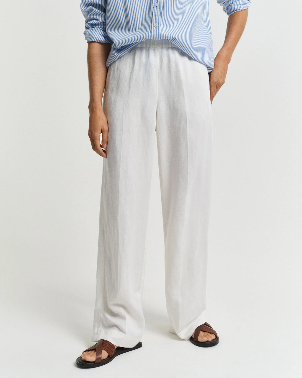 Relaxed Fit Linen Blend Pull-On Pants Eggshell