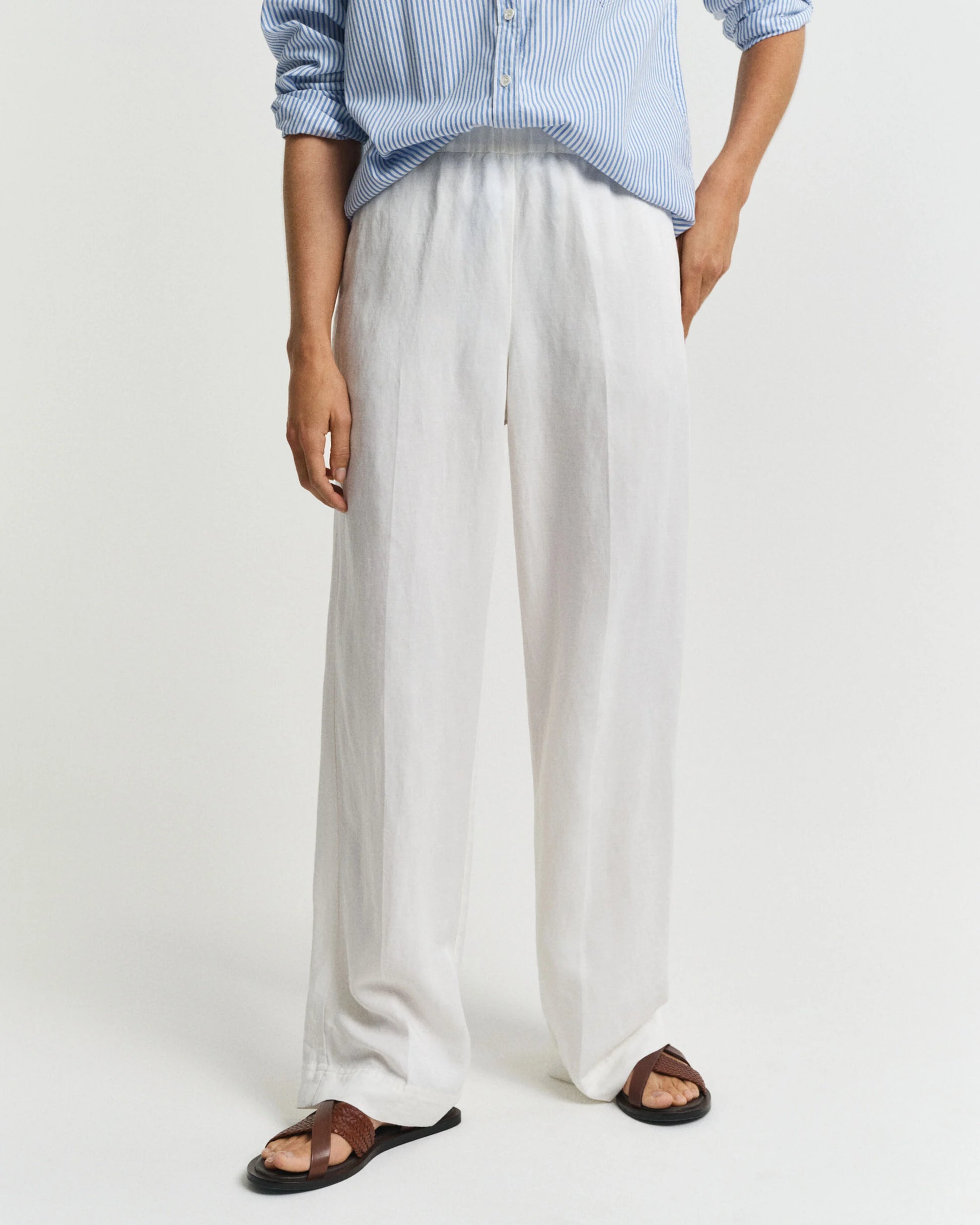 Relaxed Fit Linen Blend Pull-On Pants Eggshell