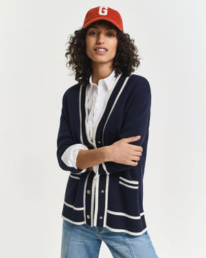 Navy Contrast Knit Cardigan