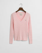 Cotton Cable Crew V-Neck Salmon Pink
