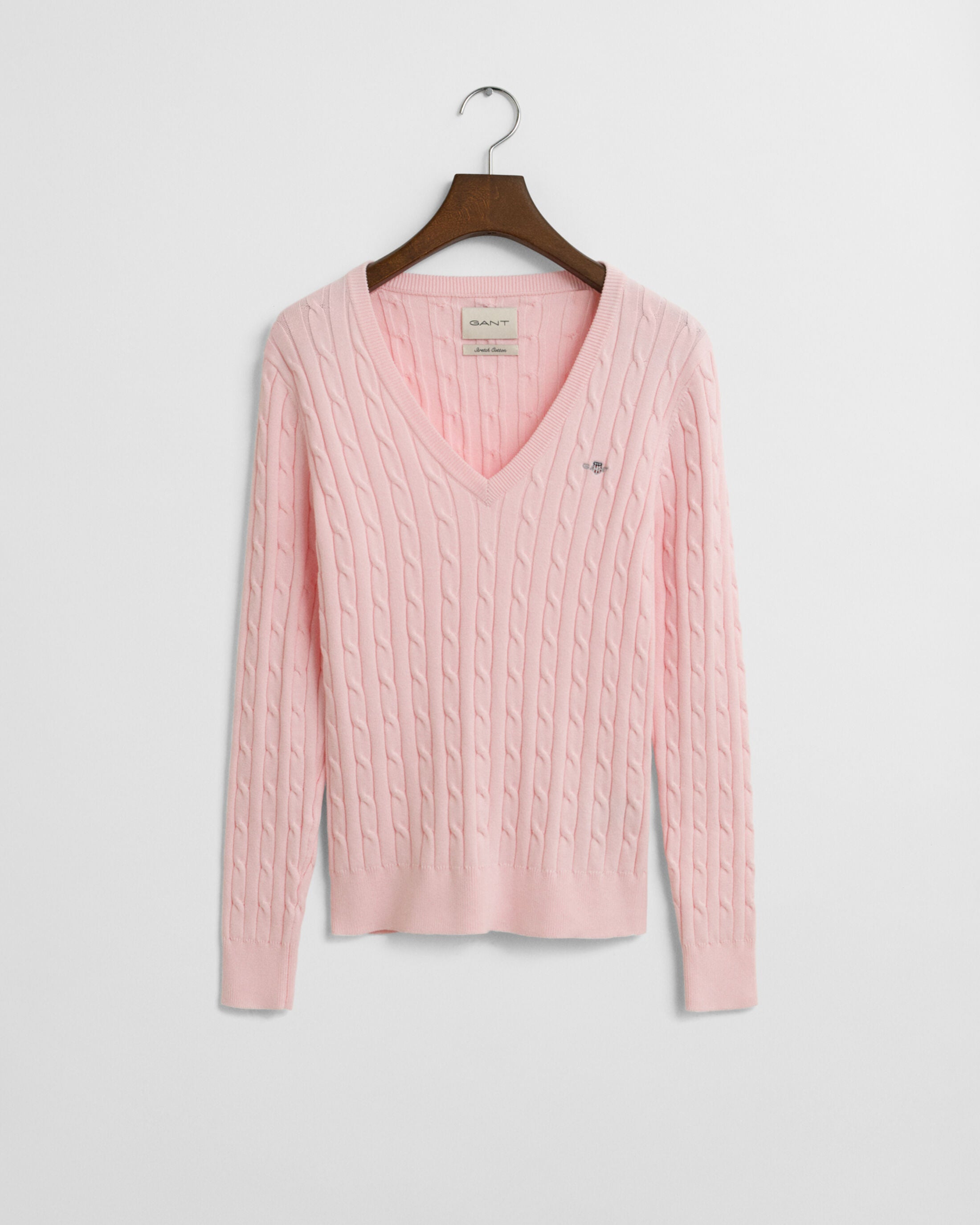 Cotton Cable Crew V-Neck Salmon Pink