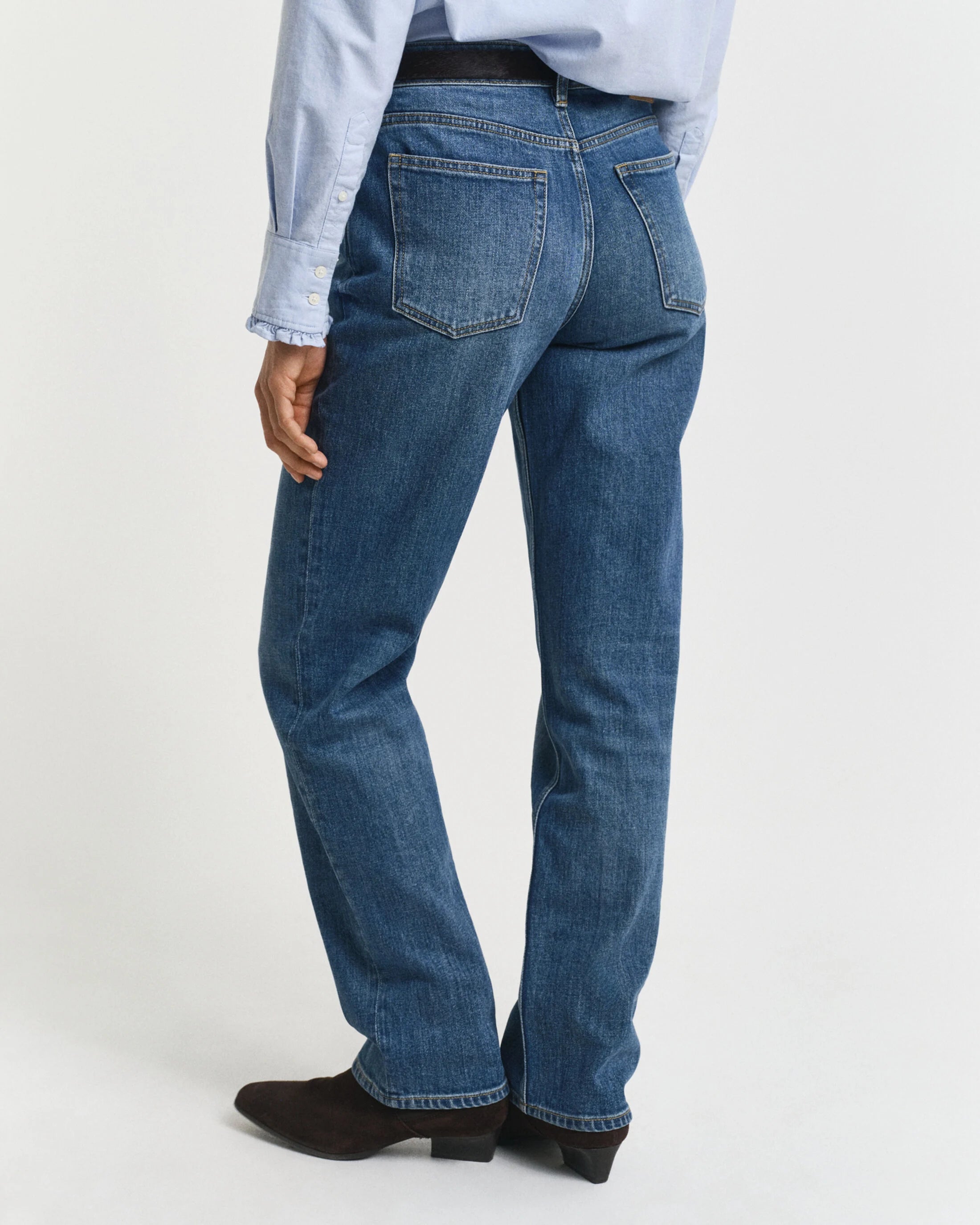 Straight Leg Stretch Mid Wash Jeans