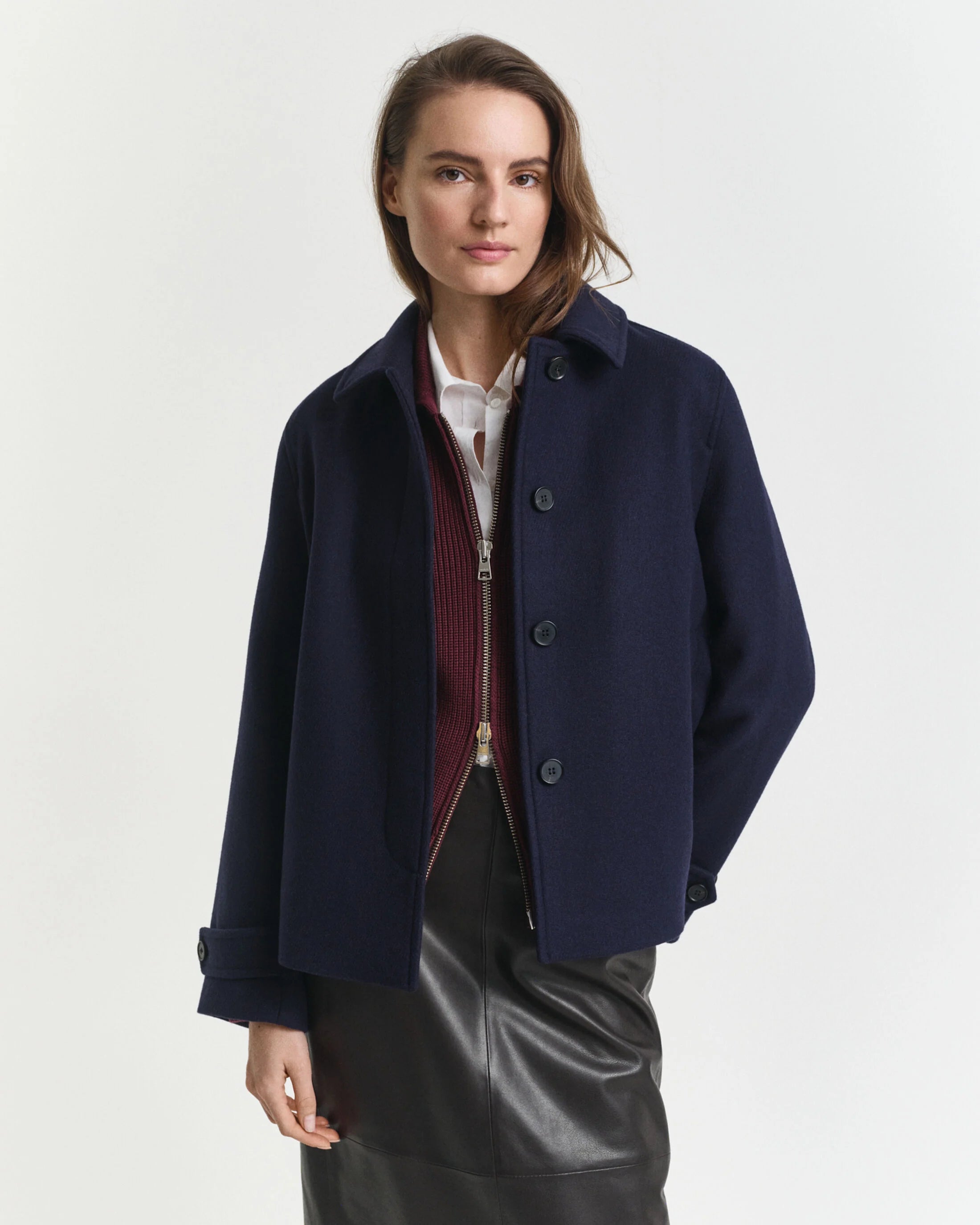 The Navy Wool Blend Short Car Coat